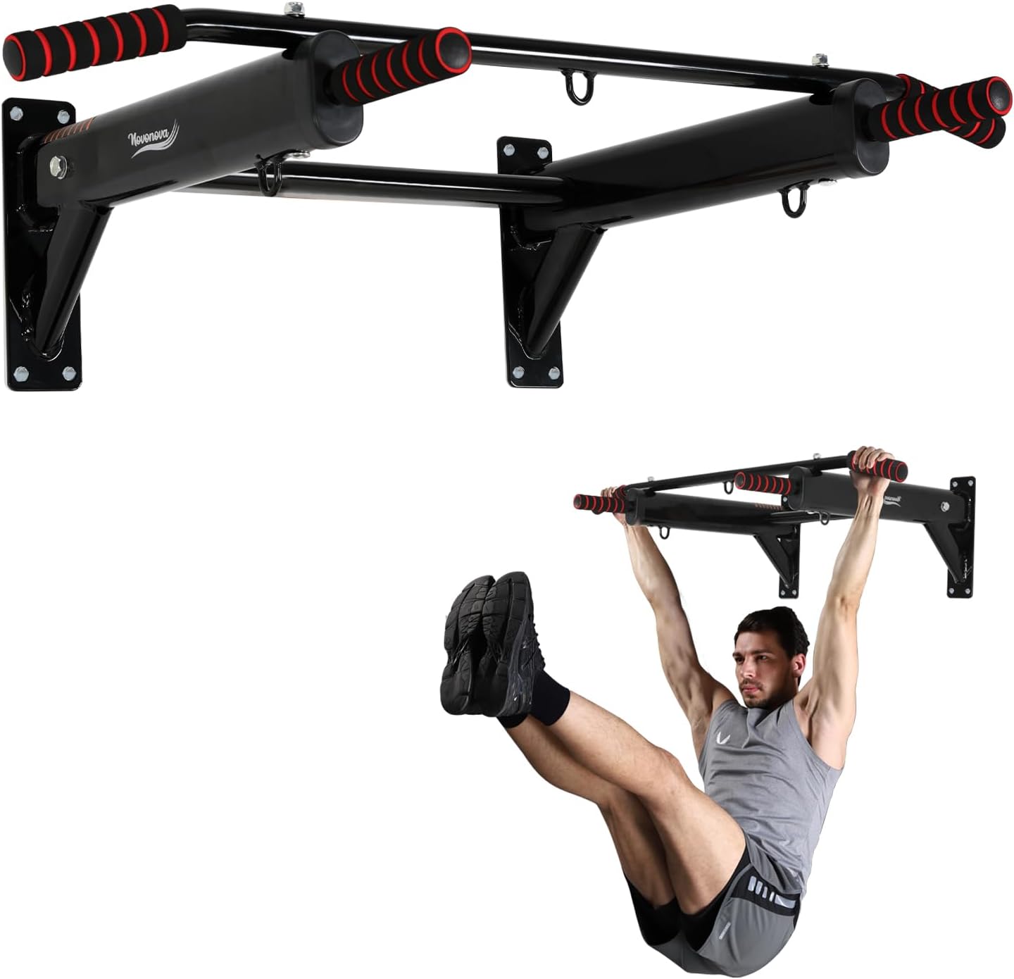 Barre de Traction Murale, Barre Traction Murale avec Poignée en Mousse Antidérapante, Barre de Tractions Domicile, Multi-Grip Pull Up Bar&Barre a Traction en Acier, Charge 250KG