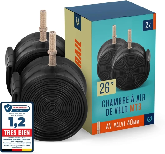 VTT Chambre à Air Vélo Rick 26 Pouces AV Schrader Valve 2X Ensembles avec Mobilité Garantie I Compatible Pneu Vélo Compatible Continental, Conti, Schwalbe, Maxxis, Michelin & Vittoria