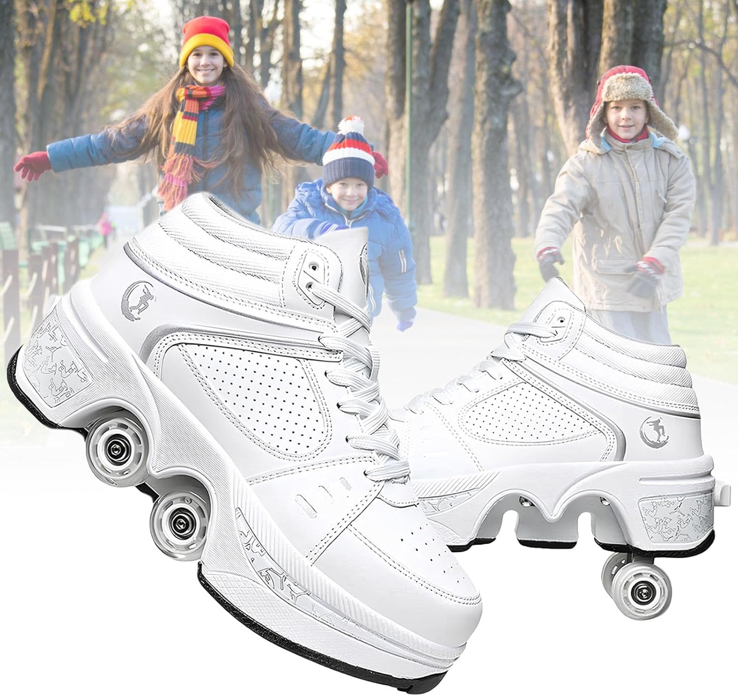 Patins à roulettes pour garçons et Filles, Baskets Chaussures Qui se transforment en Roller,Chaussure Roller Fille 4 Roue pour comme Anniversaire, Cadeaux de Noël
