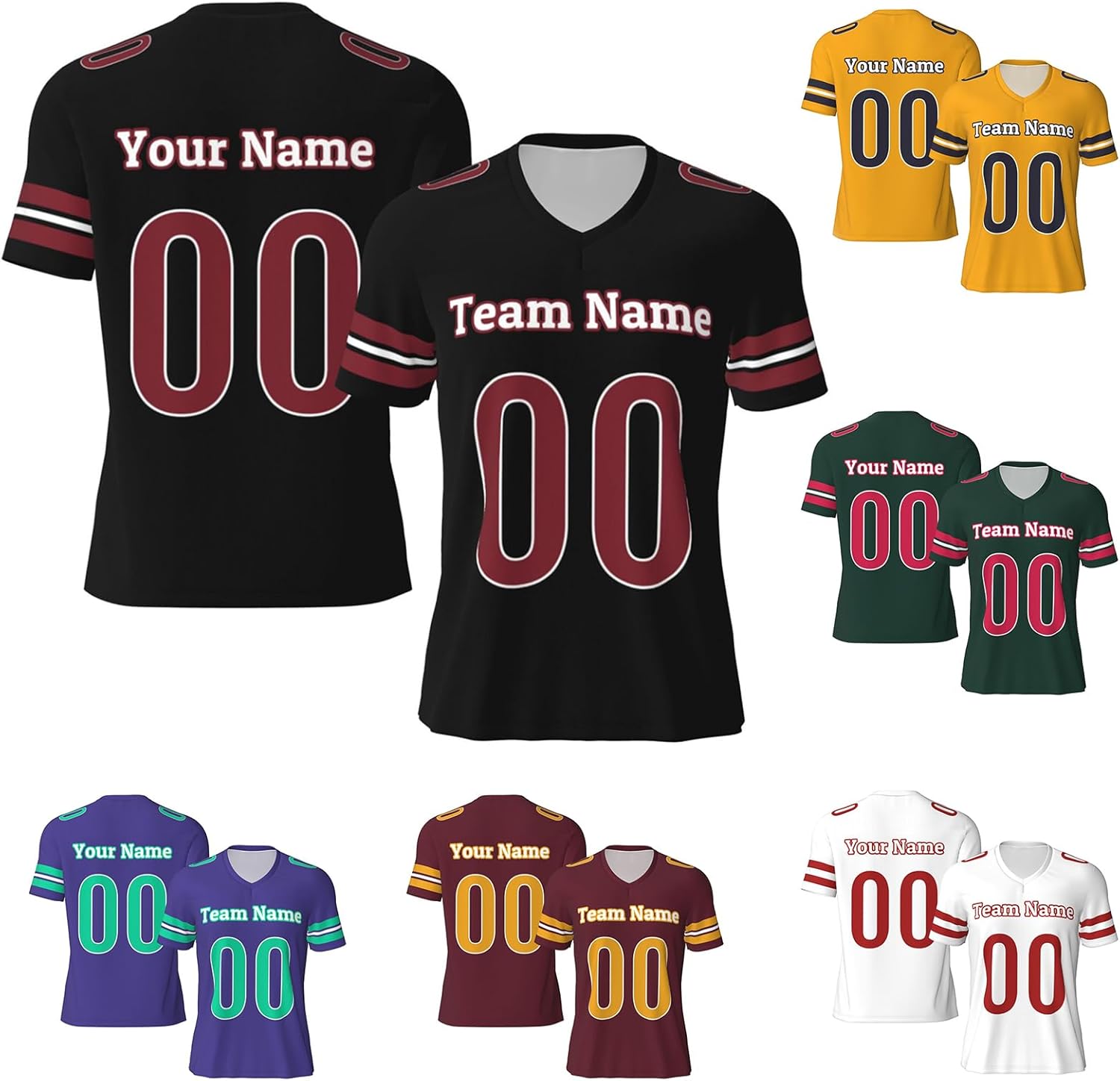 Personnalisé T-Shirt Sport Maillot de Football Américain Personnalisé avec nom d'équipe et numéro Maillots de Football Personnalisés T-Shirt de Sport pour Hommes et Femmes