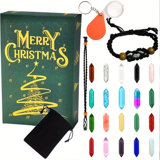 Calendrier de l'Avent 2024 24 jours à rebours de Noël Calendrier du calendrier Crystal Gemstones de Noël Calendrier pour la collection d'apprentissage en pierre (support de pierre, collier et bracele