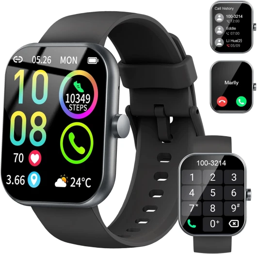 Montre Connectée Homme Femme avec Appel Bluetooth, 1.96" Montre Connectee Moniteur Sommeil Fréquence Cardiaque SpO2 Podometre Smartwatch, 113+ Sportifs Montre Sport,