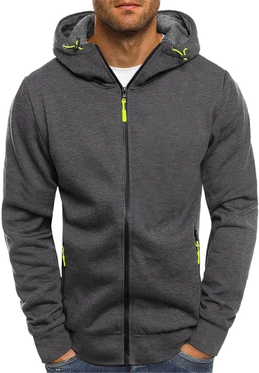 Unbekannt Veste de stade décontractée en coton écologique pour homme - Veste polaire chaude pour homme - Vestes pour les sports 2024 Leeway, Gris foncé, L