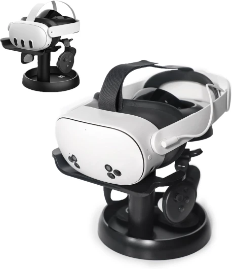 AMVR Stand Holder Compatible with Quest 3s/Quest 3/Quest 2/Pico 4/Vision Pro/for PSVR 2 - Station d'accueil Universelle pour Casque VR, Support de Rangement Stable, Base Ronde, Montage Facile
