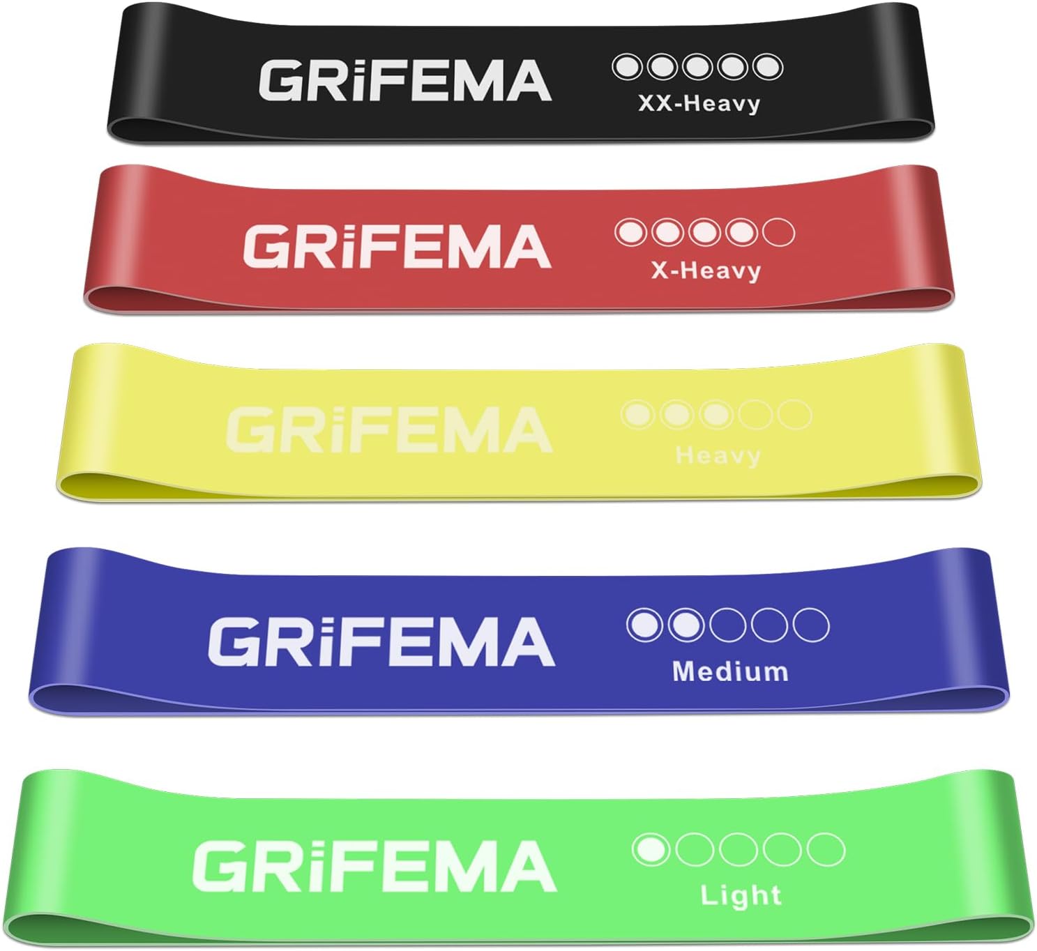 GA5001, 5 Bandes Élastiques de Musculation, 5 Niveaux de Résistance pour la Musculation, Le Pilates, Le Yoga et Plus Encore, Vert-Bleu-Jaune-Rose-Noir