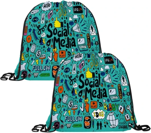 VAPOKF Lot de 2 sacs à cordon de serrage, sac de gym personnalisé pour l'école, la gym, le sport, les voyages, les médias sociaux, multicolore, 13.4x13.0in/34x33cm