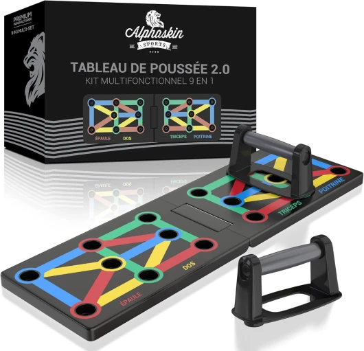 Ensemble de planches push-up ALPHASKIN® Premium I poignées push-up entraînement à domicile I planche push-up 9 en 1 I salle de gym à domicile I équipement de fitness pour la maison