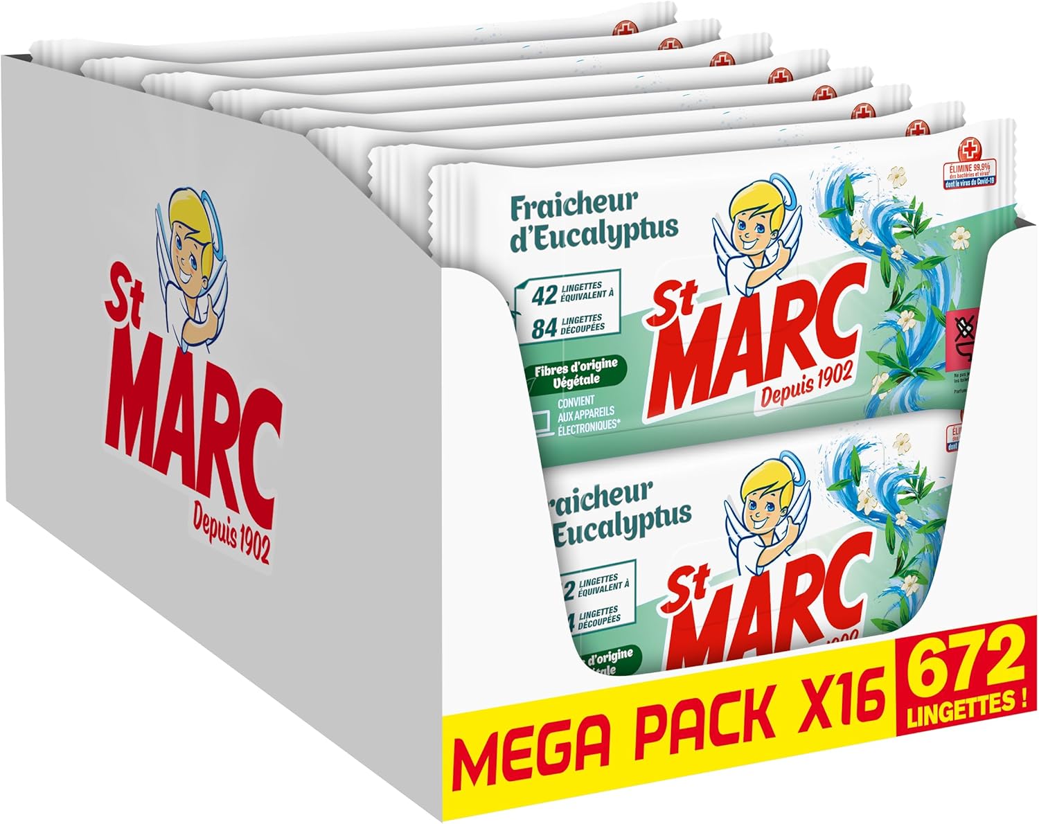 Lingettes Désinfectantes et Compostables à l'Huile Essentielle d'Eucalyptus - Lot de 16-672 Lingettes Nettoyantes