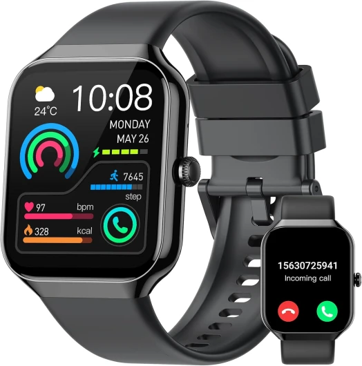 Montre Connectée Homme Femme, 113+ Sportifs Smartwatch Moniteur Sommeil Fréquence Cardiaque Podomètre, 1.96" Montre Intelligente avec Appel Bluetooth, Etanche IP68 Montre Sport pour Android iOS, Noir