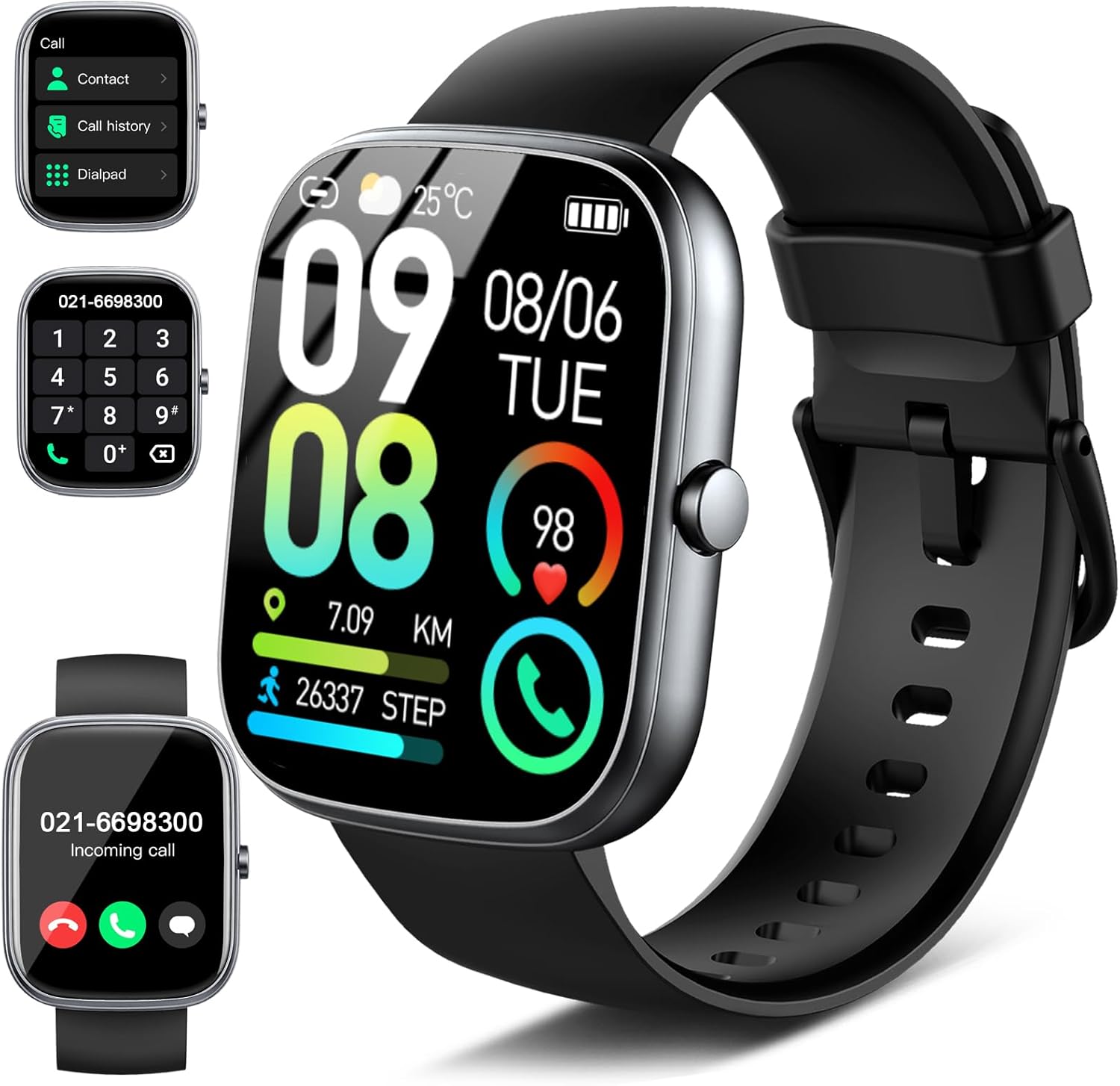 Montre Connectée Femme Homme, 1.91" HD Smartwatch avec Appel Bluetooth, 110+ Sportifs Montre Sport avec Cardiofrequencemetre/SpO2/Sommeil/Podomètre, IP68 Étanche Montre Intelligente pour Android iOS