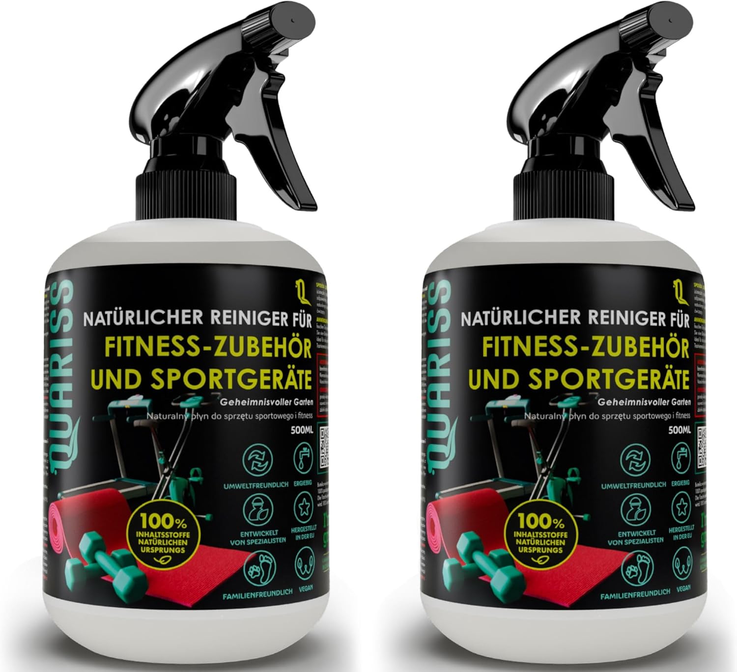 Nettoyant 100 % naturel pour accessoires de fitness et équipements de sport - Tapis - Surfaces imperméables - Durable et végétalien - 2 x 0,5 l