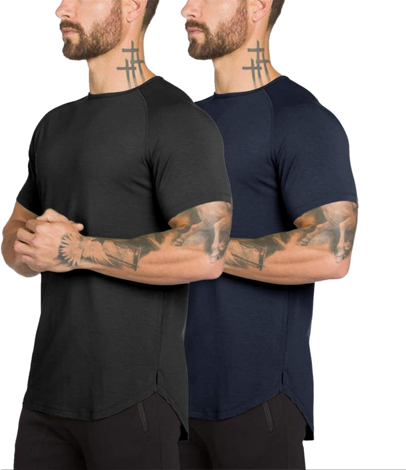 Hommes Gym Entraînement Manches Courtes Slim Fit T-Shirt Coton Performance Top Athlétique Chemises Course à Pied Tee-Shirt Fitness