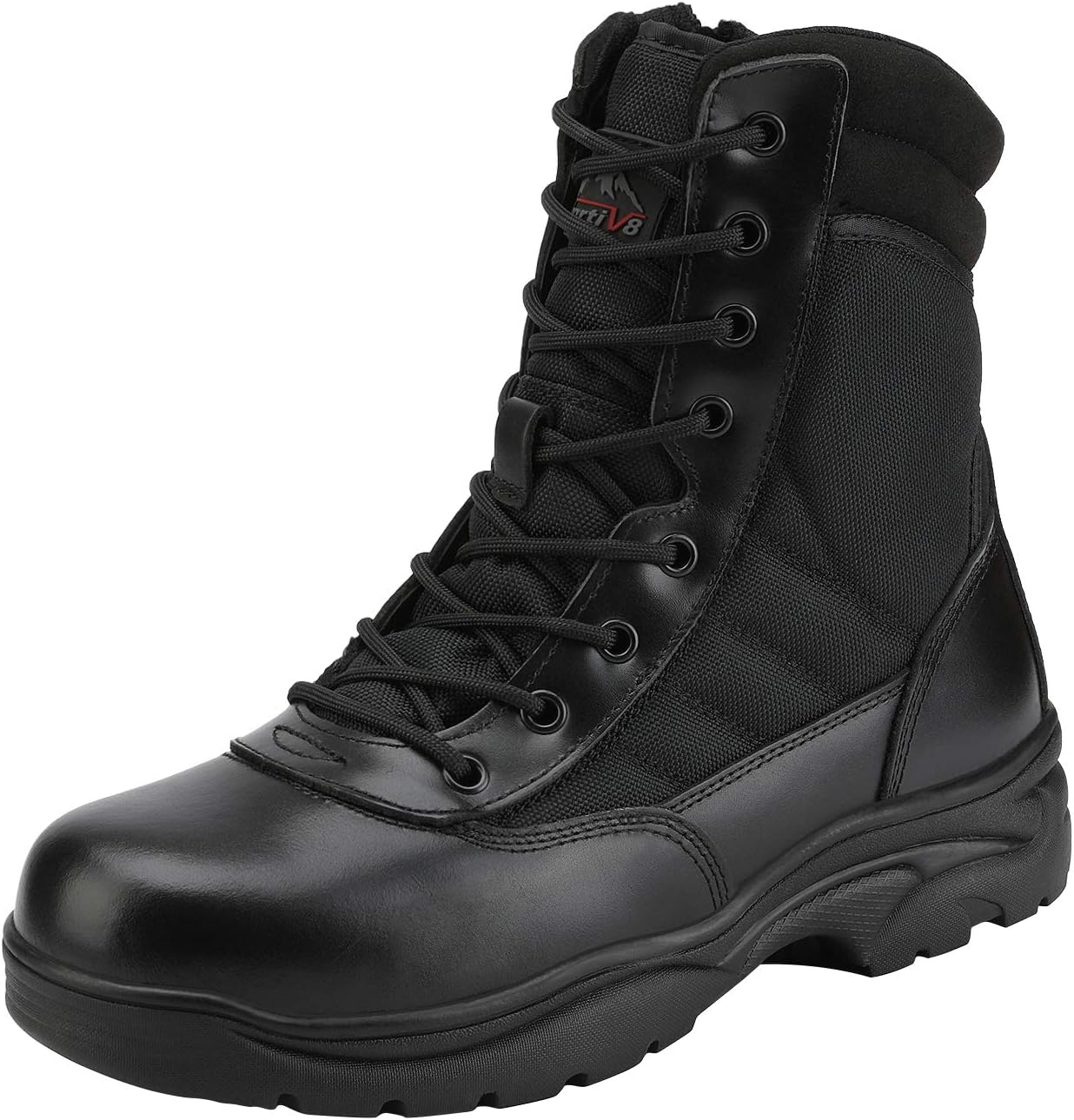 NORTIV 8 Men's Military Tactical Work Boots Side Zipper Leather Motorcycle Combat Boots Trooper(6-8 Inches) 10 Black-8 Inches