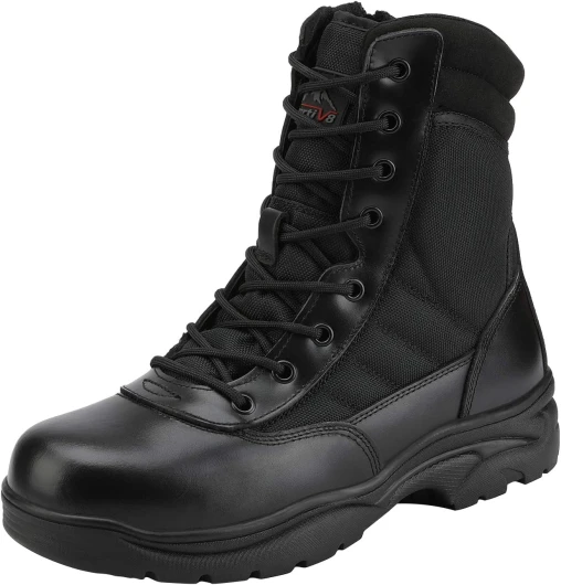 NORTIV 8 Men's Military Tactical Work Boots Side Zipper Leather Motorcycle Combat Boots Trooper(6-8 Inches) 10 Black-8 Inches