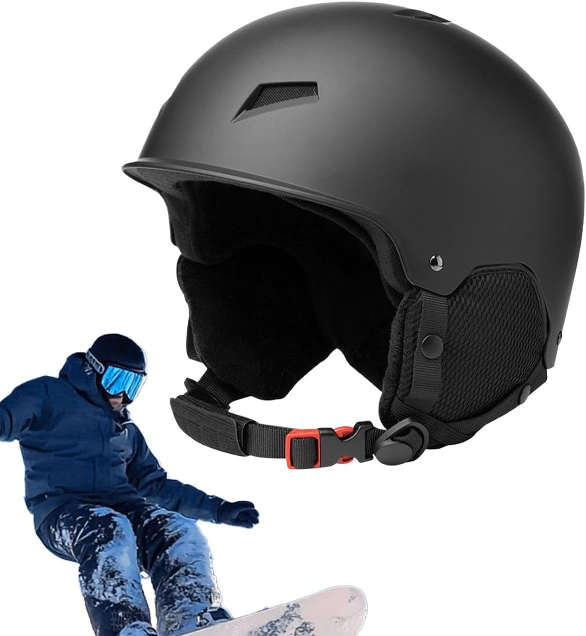 Casques de ski pour homme - Équipement de ski réglable - Équipement de protection - Couvre-tête de ski avec clip de sangle de lunettes pour adultes femmes hommes Noir M
