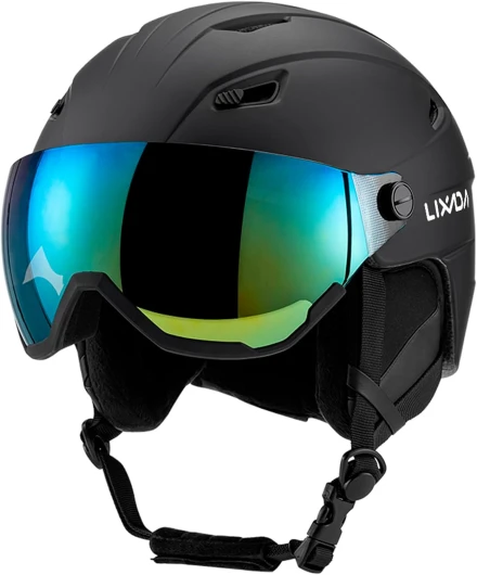 Kavolet Casque de ski intégré pour homme et femme, casque de snowboard avec visière amovible, ouvertures d'aération, résistant, chaud et respirant, casque de ski pour homme et femme M Noir