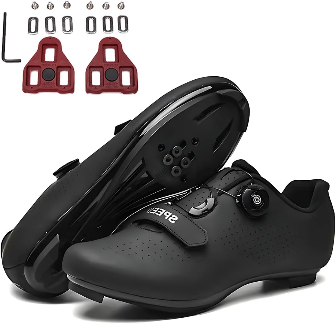 FANSU Chaussure Velo Route Homme, Chaussures Cyclisme Hommes, Unisexe Chaussures Cyclisme compatibles avec Look SPD SPD-SL Delta Cleats 43 EU Noir