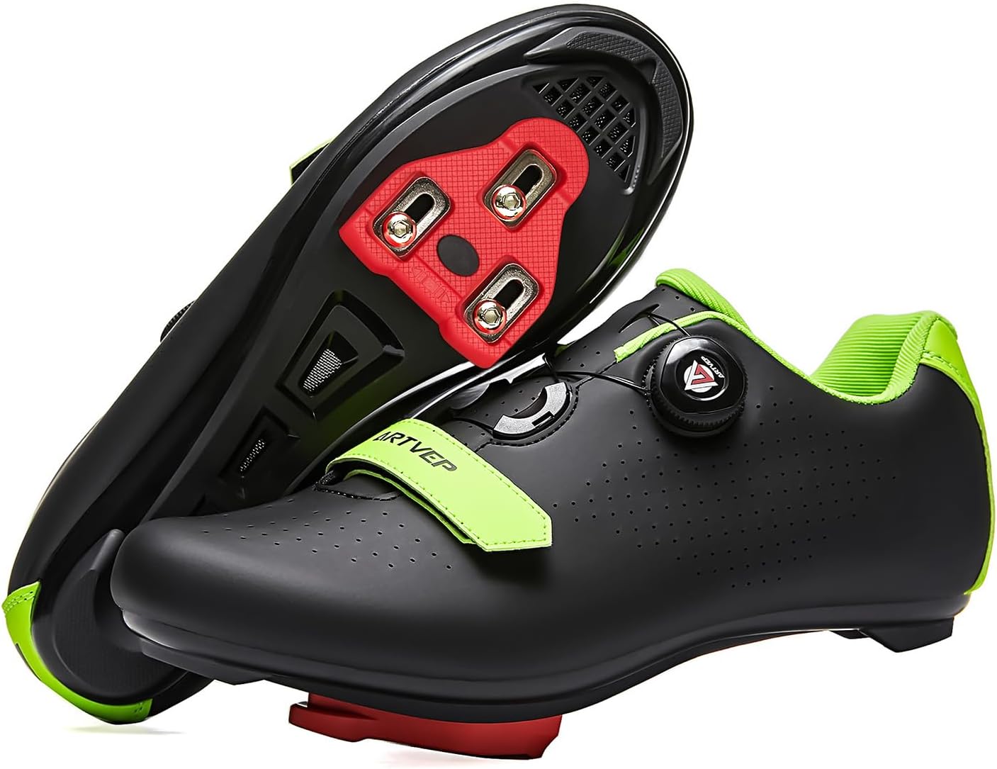 ARTVEP Chaussures Cyclisme Hommes Chaussures de vélos de Route pour Femmes compatibles avec Look SPD SPD-SL Delta Cleats Aptitude Chaussures Intérieur/Extérieur 44 EU Noir Vert