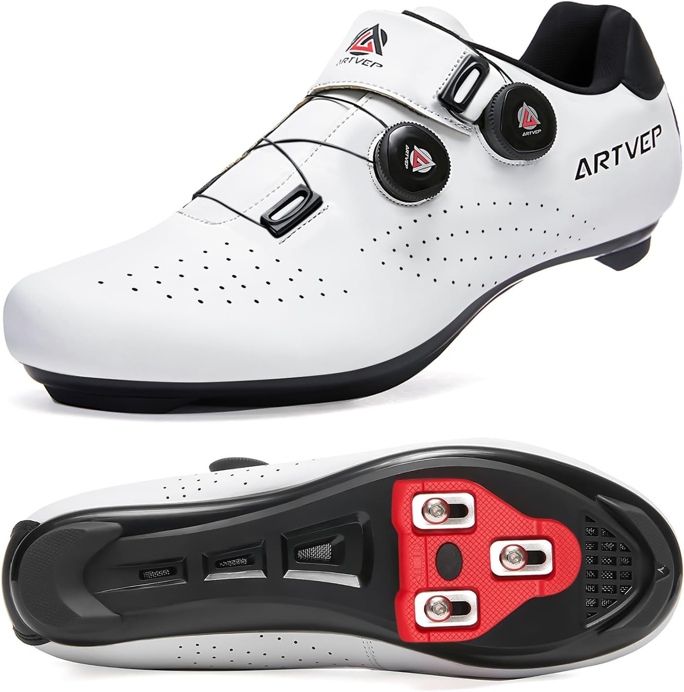 ARTVEP Chaussures de Cyclisme pour Hommes Chaussures de vélos de Route pour Femmes compatibles avec Look SPD SPD-SL Delta Cleats Chaussures Indoor/Outdoor 43 EU Blanc