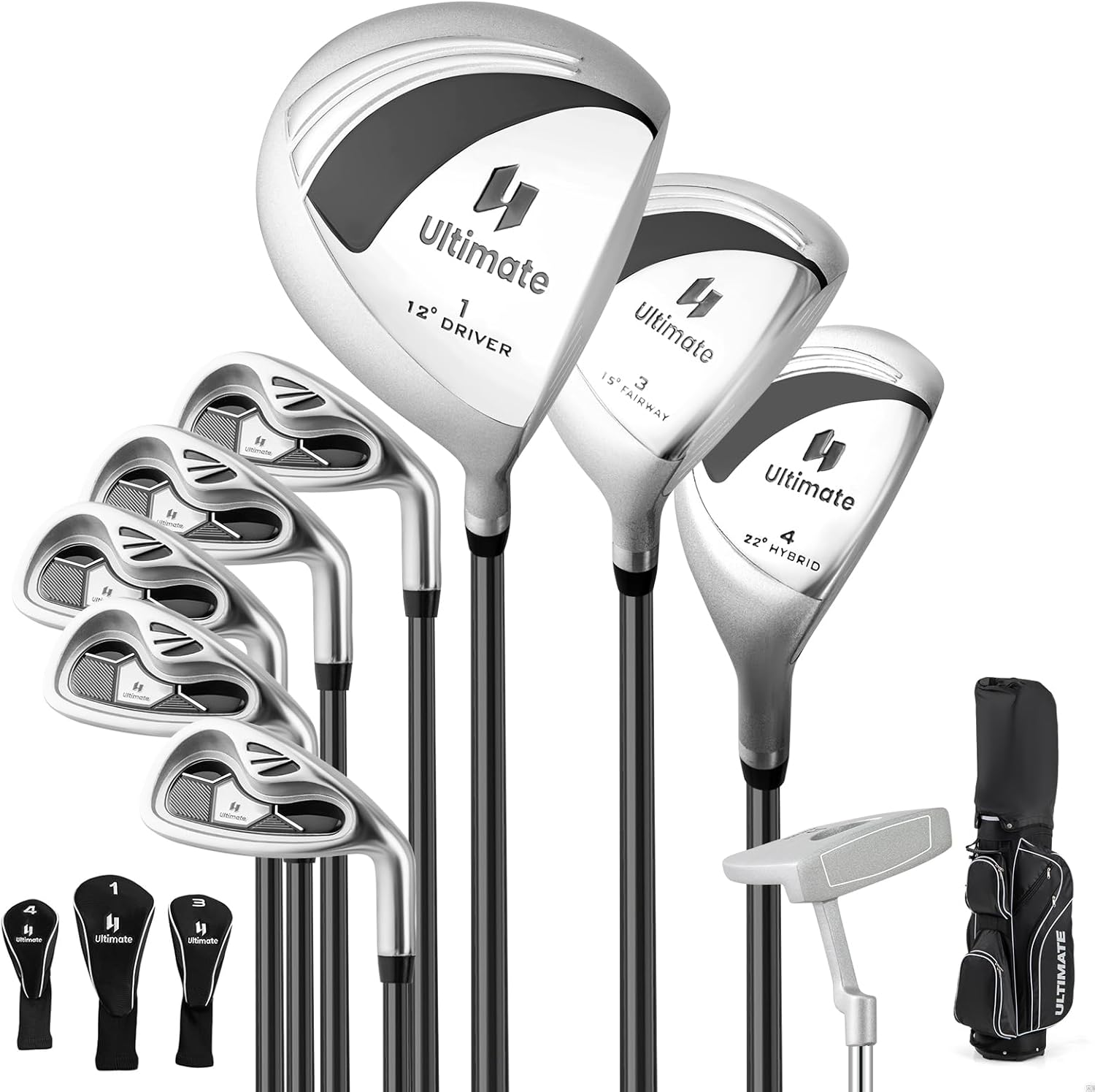 Ensemble de Golf Complet pour Femmes, Comprend 460CC #1 Driver #3 Fairway #4 Hybride #6#7#8#9 & #P Fers Putter 3 Protèges-Chef et Sac de Chariot Portable, pour Dames