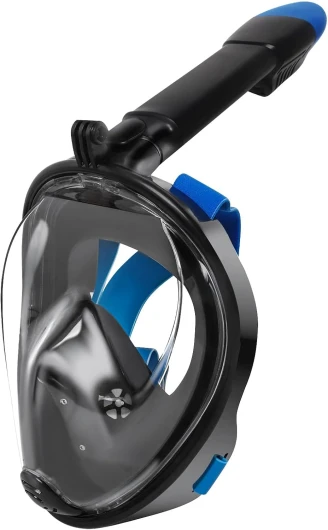 Jsdoin Masque de Plongée,180°View Masque Snorkeling Plein Visage, Anti-buée et Design Pliable pour Adultes Enfants Noir/bleu L-XL