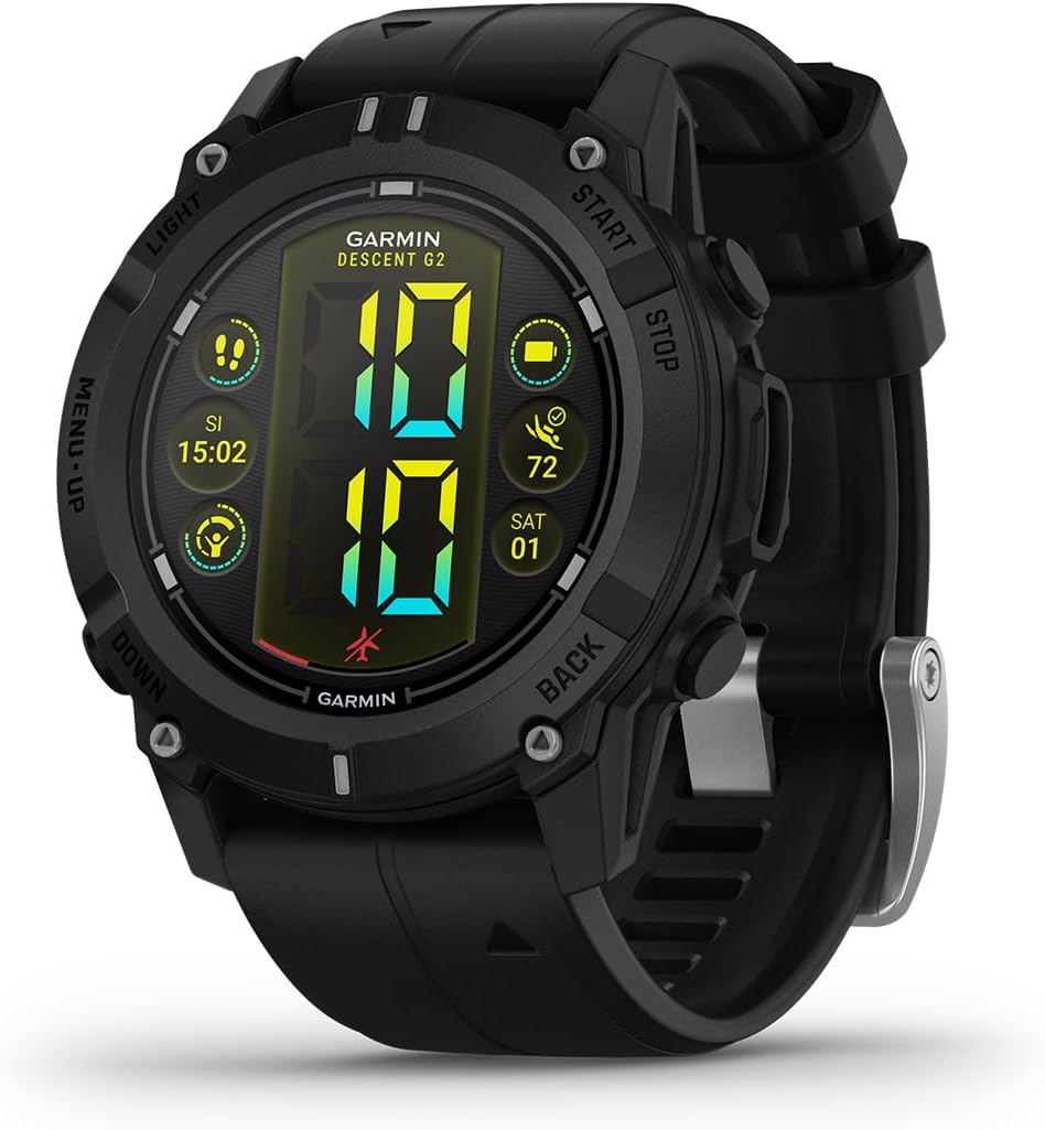 Descent G2 - Montre GPS connectée avec Ordinateur de plongée - Noir avec Bracelet Noir Black