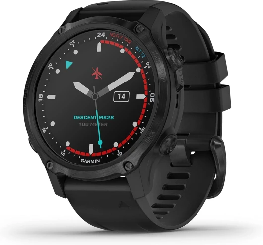 Descent Mk2S, Ordinateur de plongée de petite taille, entraînement multisport/fonctionnalités intelligentes, gris avec bracelet en silicone noir, (010-02403-03) Gris avec bande noire Standard