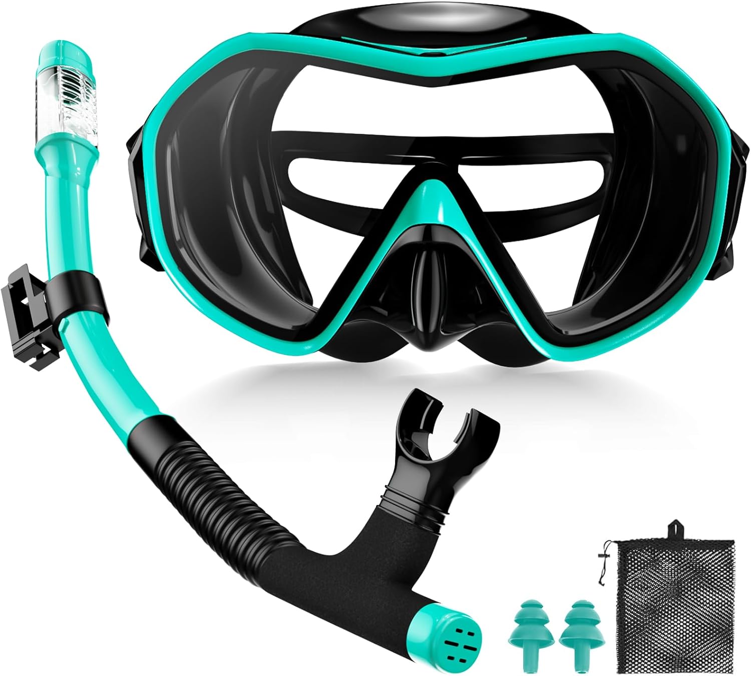 Kit de plongée pour adulte, masque de plongée pour adulte, masque de plongée avec tuba, panorama amélioré, anti-fuite, anti-buée, masque de plongée en verre trempé pour la plongée avec tuba, plongée Turquoise