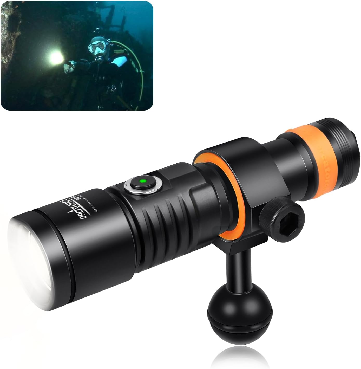D530V Lampes de Plongée Rechargeable, 1200 Lumen Lampe Vidéo de Plongée sous Marine 140 Degrés Super Grand Angle de Faisceau, 150 Mètres sous l'eau avec Fonction de Verrouillage de Sécurité Lumière blanche froide