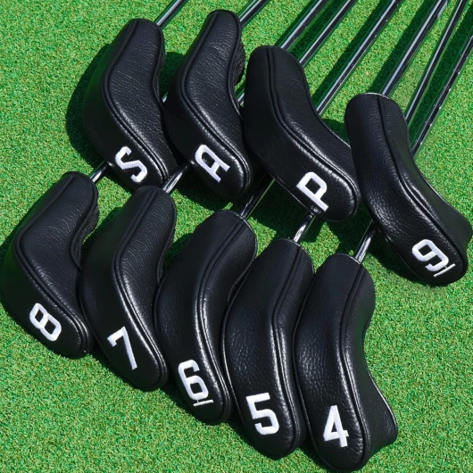 Lot de 9 couvre-clubs hybrides en fer pour droitiers et gauchers (4-9, P, A, S) - Long cou - Noir - Pour lanceur Cleveland, rail en T Cobra, Wilson Lauch Pad