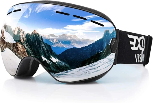 EXP VISION Masque de ski pour homme et femme - Protection 100% UV400 - Anti-buée sur les lunettes - Lunettes de neige avec écran sphérique amovible M Argent