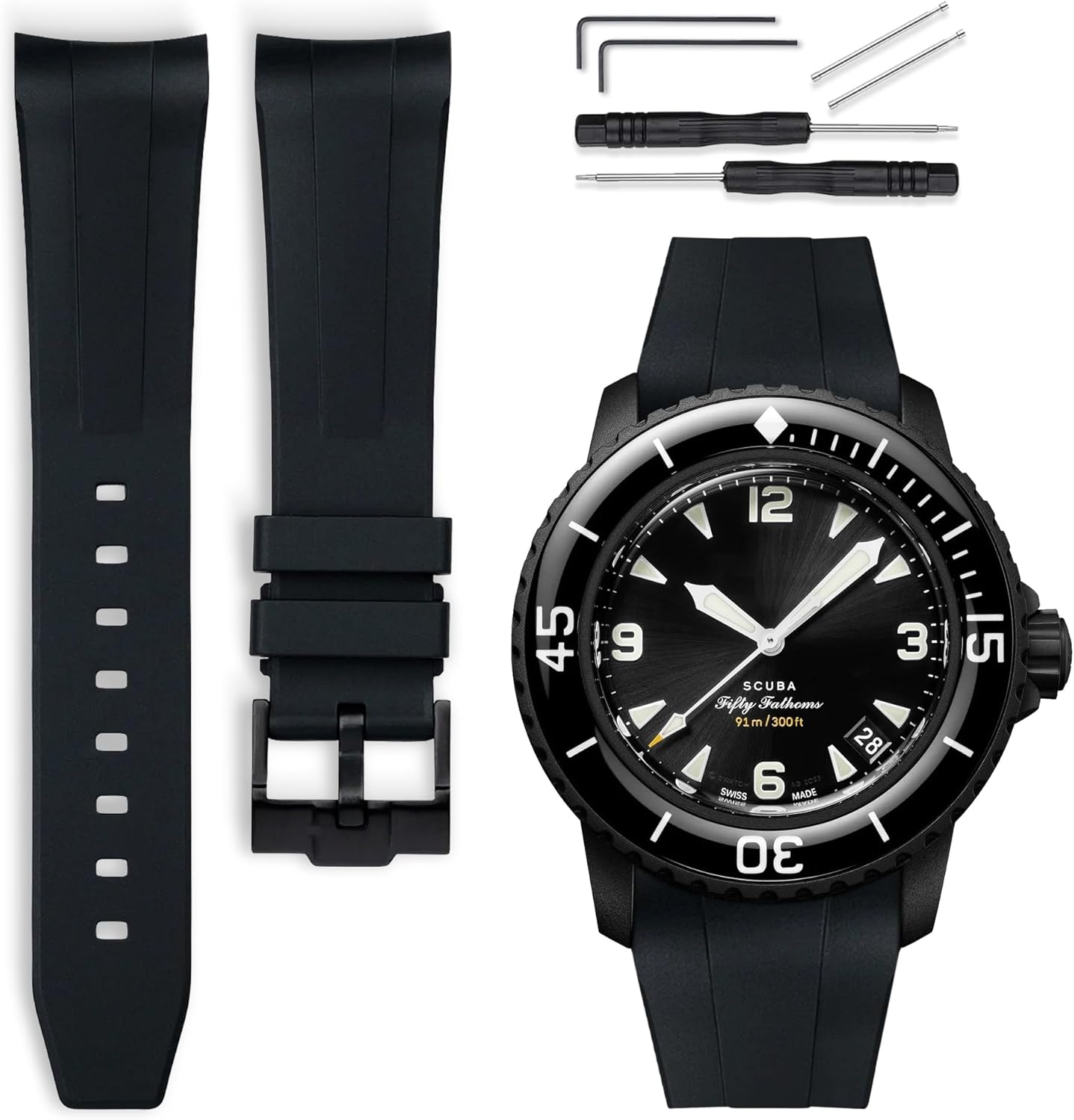 Bracelet de montre caoutchouc 22mm compatible avec Blancpain x Swatch Scuba Fifty Fathoms