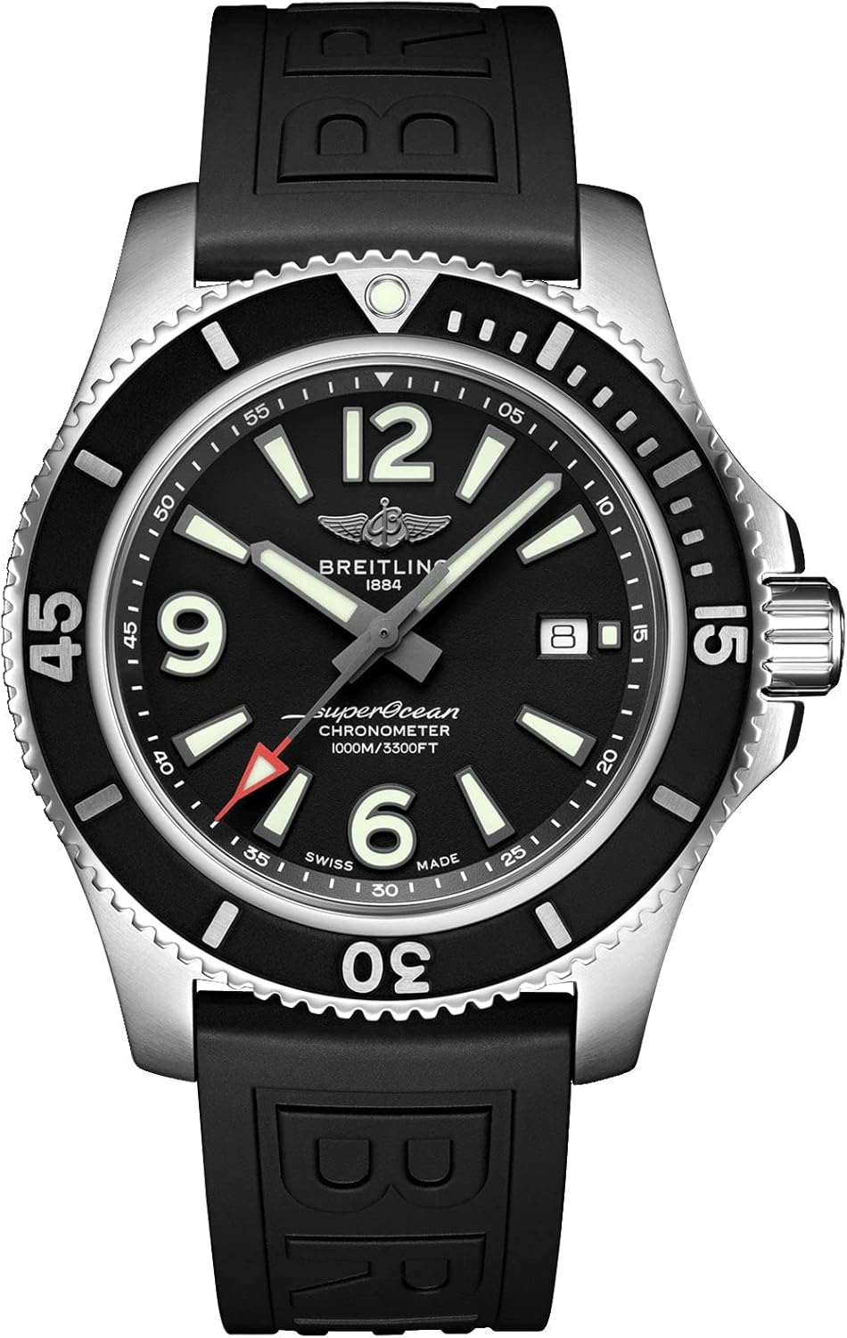 Breitling Superocean Montre pour homme Étanche jusqu'à 1000 m 44 mm, noir/argent, 44 mm, Montre de plongée