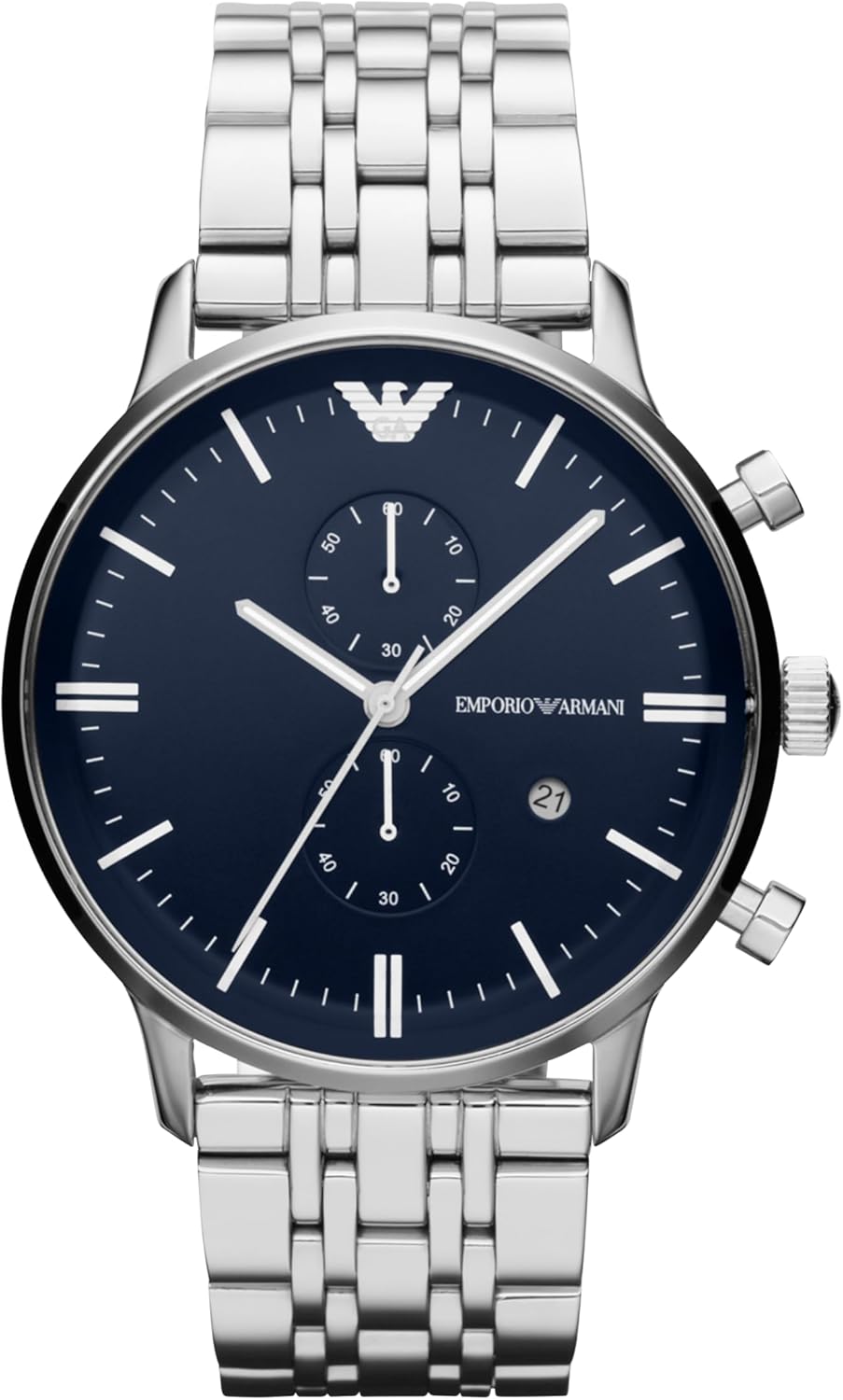 Montre pour Hommes, Mouvement chronographe à Quartz et 2 sous Cadrans et 42mm Taille de boîtier avec Bracelet en Acier Inoxydable Argenté et Bleu Foncé