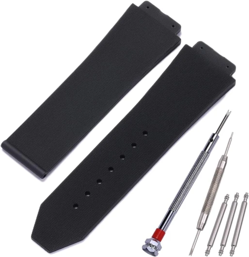 MCXGL Bracelet de rechange en caoutchouc de 25 mm x 19 mm compatible avec Hublot Big Bang Bracelet de montre de sport étanche texture linéaire Noir