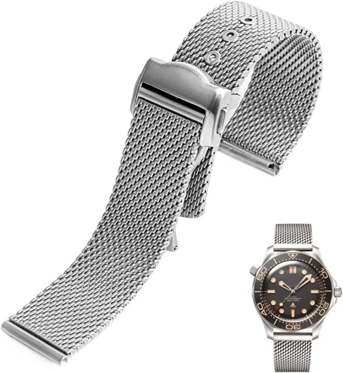BONOOL Bracelet de montre en acier inoxydable 20mm pour Omega 007 James Bond Seamaster 300 bracelet de montre tissé Milan 316L Bracelets en métal