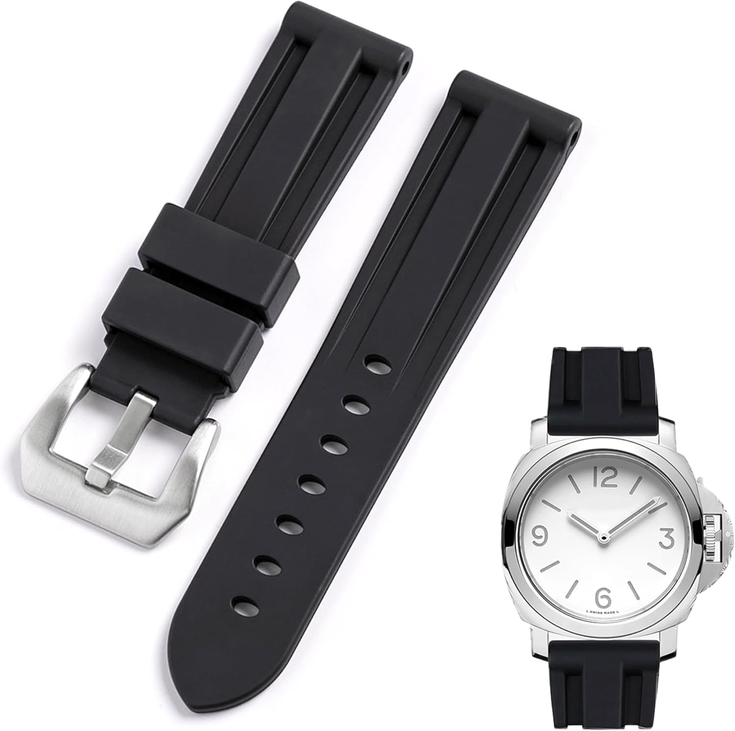 Bracelet de montre 24mm en fluororubber FKM compatible avec Panerai Luminor Submersible Radiomir Noir