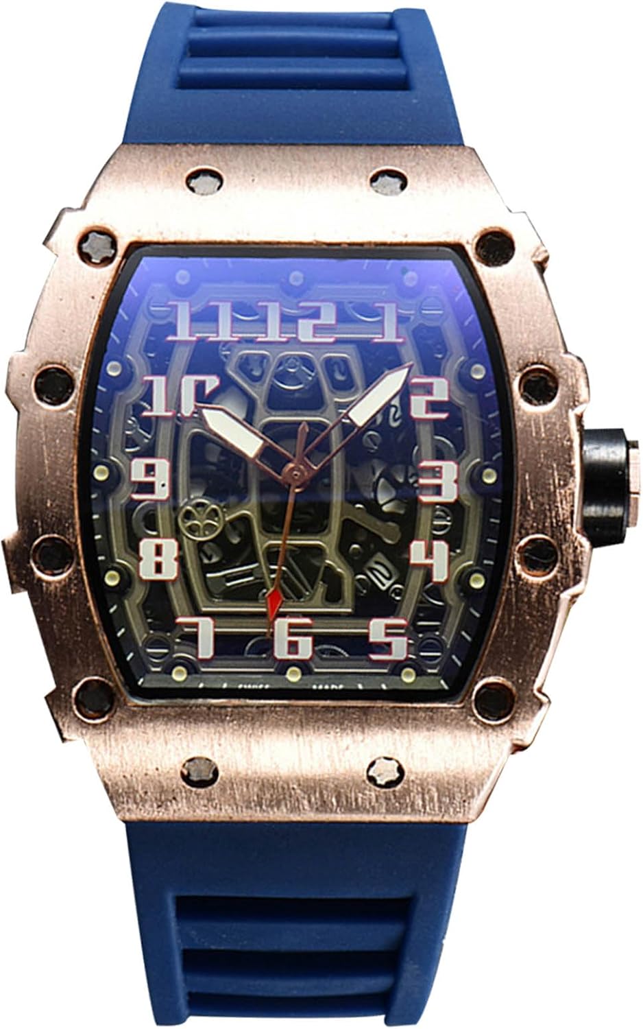 Montres Quartz pour Homme Montre de Poignet Mode Tonneau Montre Bracelet Lumineuse Analogique Montre Décontracté Sport avec Calendrier Or Rose Bleu B