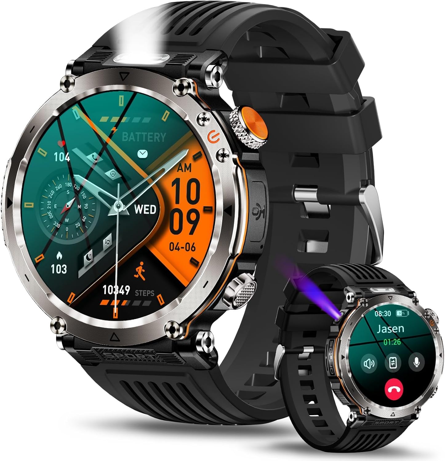 Montre Connectée Homme Montre Sport: 1,7" Smartwatch Étanche avec Tensiomètre Cardiofréquencemètre Sommeil, SpO2,Trackers d'activité, 128 Modes Sportifs Montre Militaire pour Android iOS Noir