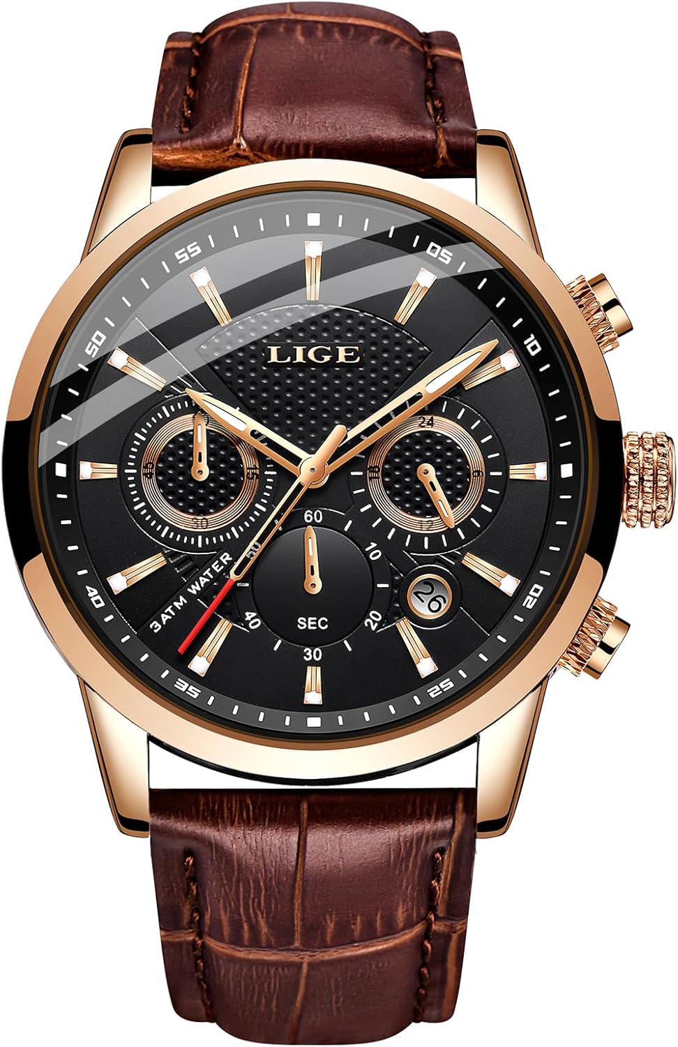 Montres Hommes Mode Étanch Acier Inoxydable Analogique Quartz Sport Chronographe Blanc Cadran Classique Cuir Bracelet Montres… Brun Or