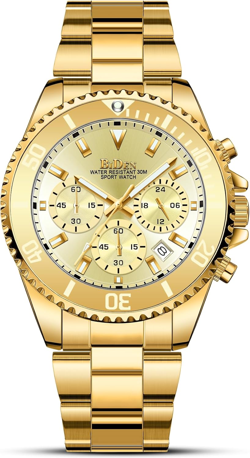 BIDEN Hommes Analogique Quartz Montre avec Bracelet en Acier Inoxydable BIDEN-0163 Or E