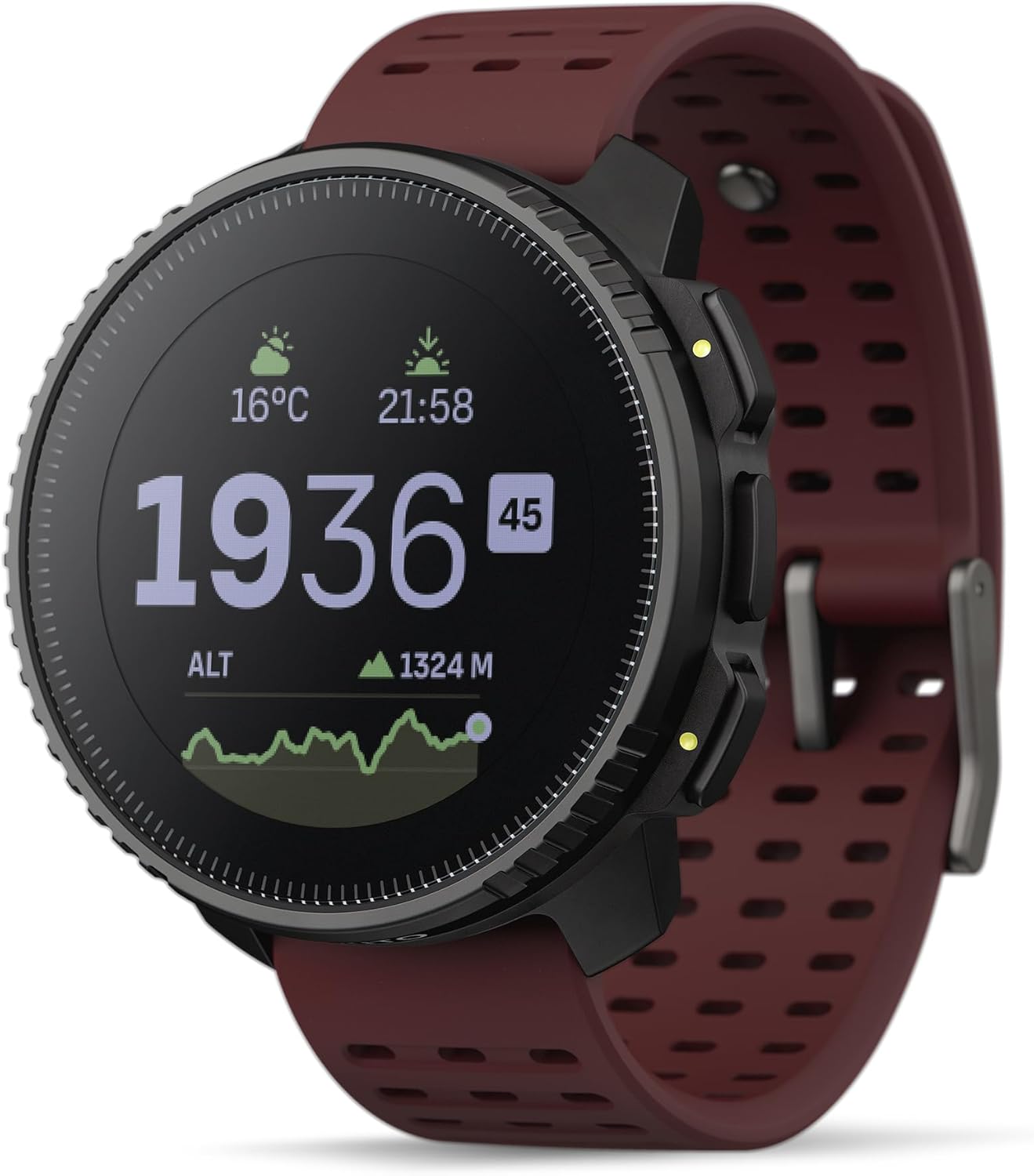 Vertical Montre Connectée Sport Homme, 95+ Sports, Tracker d'Activités GPS, Smartwatch Intelligent Soins de Santé 24/7, Cardiofréquencemètre, Altimètre, Baromètre, Chargement Solaire Optionnel Acier Inoxydable Black Ruby