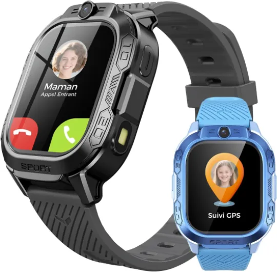 Montre Connectée Enfant GPS et Téléphone – ChatGPT AI Montre Intelligente avec Appels Vidéo, Chat Vocal, SMS, WiFi, 47 Jeux, Mode Scolaire, 4 Modes Sportifs, Cadeau pour Enfants dès 4-13 Ans (Gris)