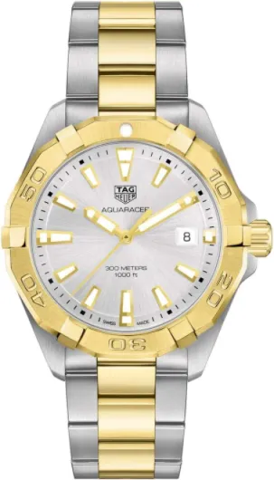 Tag Heuer Aquaracer WBD1120.BB0930 Montre à quartz pour homme Cadran argenté Deux or jaune et acier inoxydable Montre de plongée, Argent, Montre de plongée, montre de plongée