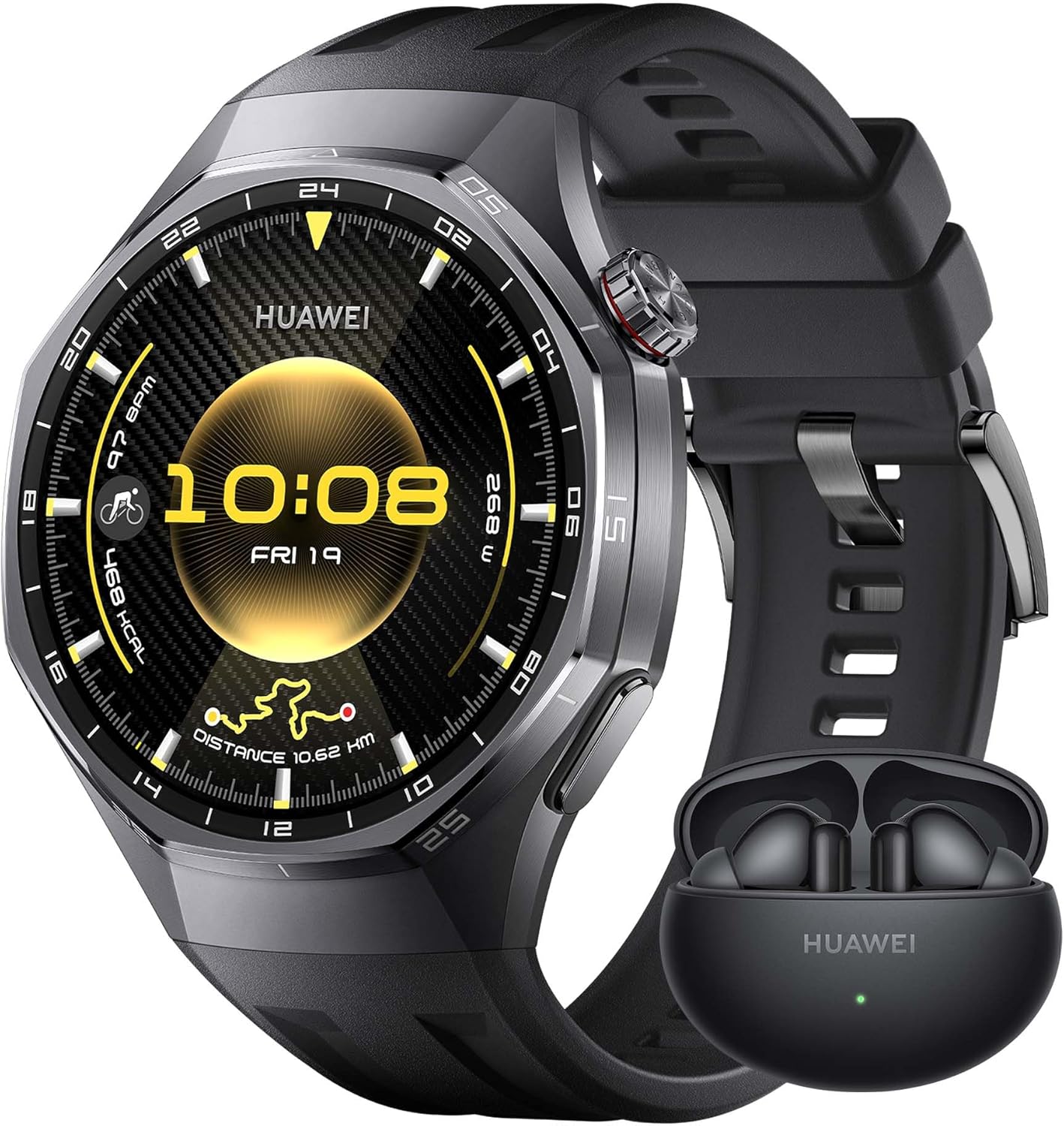Watch GT6 Pro 46mm Montres connectées + Freebuds 6i Noir Écran AMOLED de 1,47 Pouce, Jusqu'à 21 Jours d'autonomie, Cyclisme de Niveau Professionnel, Compatible avec iOS et Android, Black GT6 Pro 46mm Ensemble avec FB 6i noir Noir