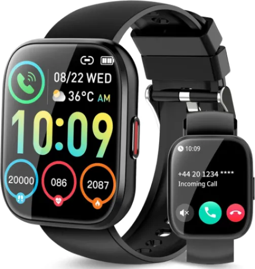 Montre Connectée Homme Femme, 1.85" HD Smartwatch avec Appel Bluetooth, 112 Modes Sportifs Montre Sport avec Podometre/Cardiofrequencemetre/Sommeil, Etanche IP68 Smart Watch pour Android iOS Noir