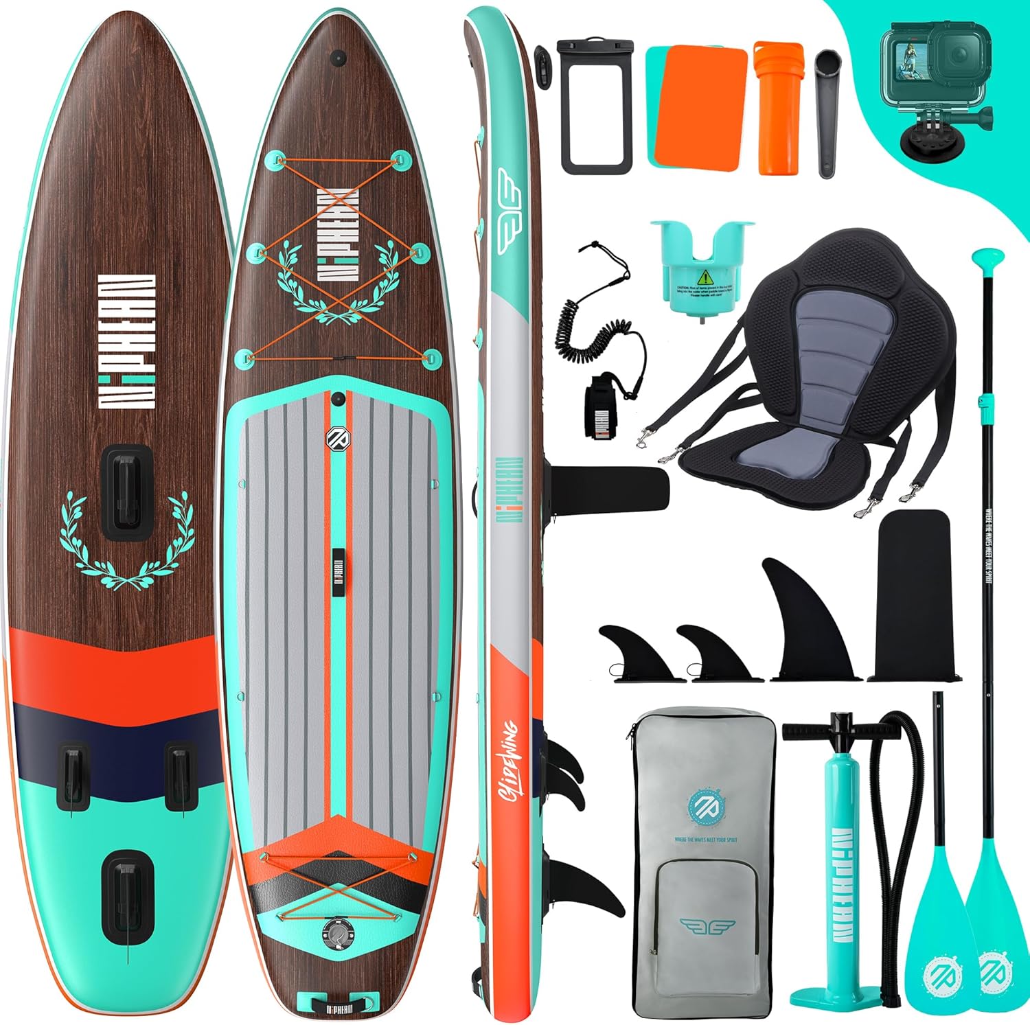 Extra Large Paddle Gonflable, Sup à 2+1 Personnes/Famille, Planches de Stand Up Paddle Gonflables avec (Idéal Débutant) Aileron Équilibré, Housse Étanche, Paddle Gonflable Adulte, Cadeaux Lustrous Chestnut avec Aileron Équilibré