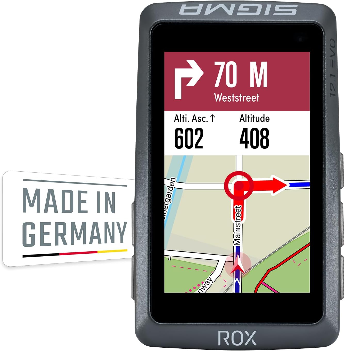 ROX 12.1 Evo Compteur Vélo sans Fil 3" - Fabriqué en Allemagne - GPS Vélo avec 150 Fonctions, GLONASS & Bluetooth - Navigateur Vélo Compatible Komoot & VAE Set de Base Gris Nuit
