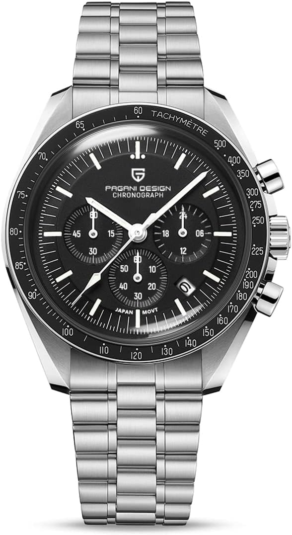 Pagani Design 1701 V3 Hommes Chronographe Cadran Quartz 40mm Mouvement VK63 Acier Inoxydable Miroir Saphir Montre Sport 100 Mètres Water Resistant Noir Pe-1701