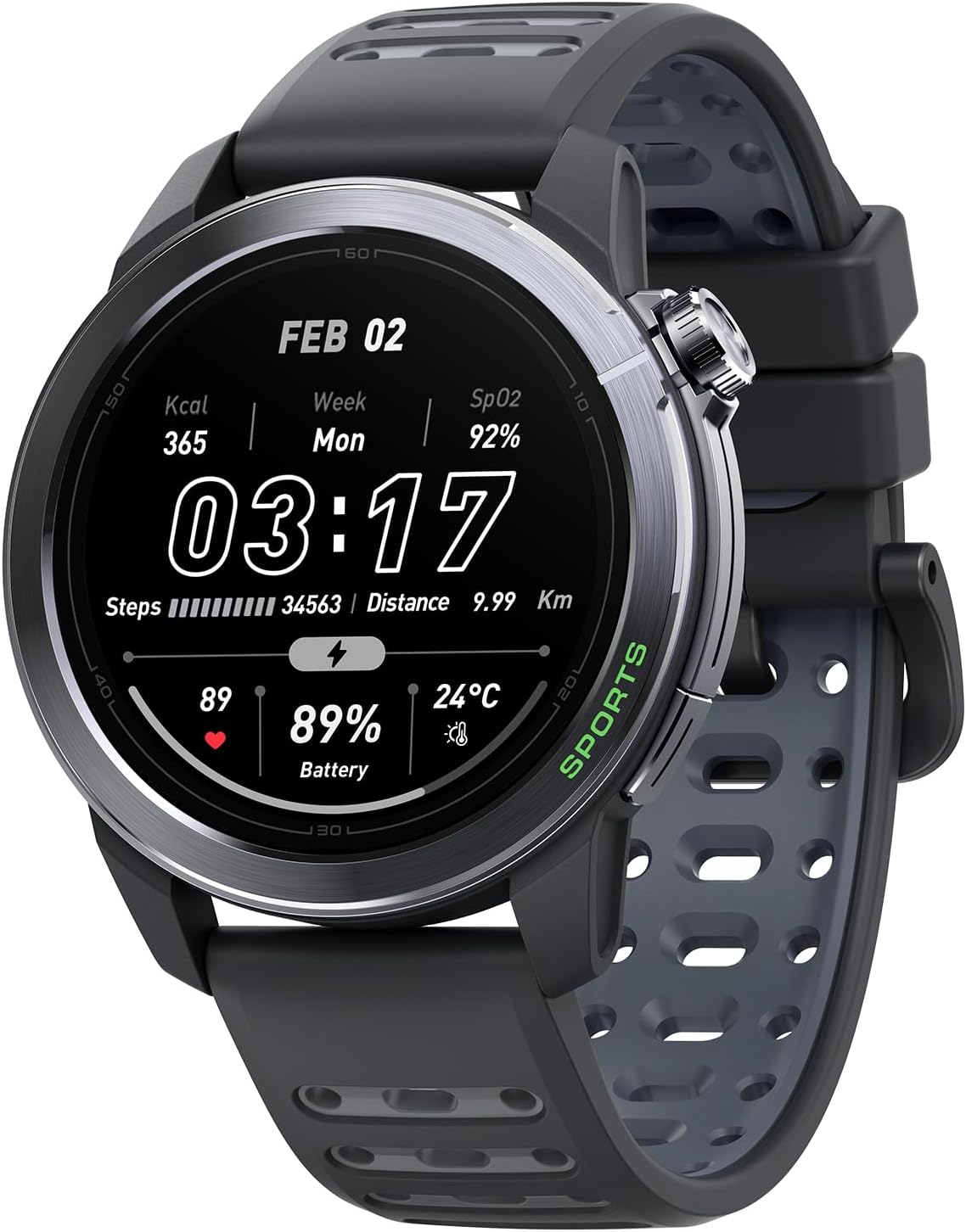 GS Active2 - Montre GPS Running 1,32" AMOLED, Légère avec Fonctions d’Entrainement, Smartwatch GPS Sport Navigation pour Course à Pied, Vélo et Ski (Gris Foncé)